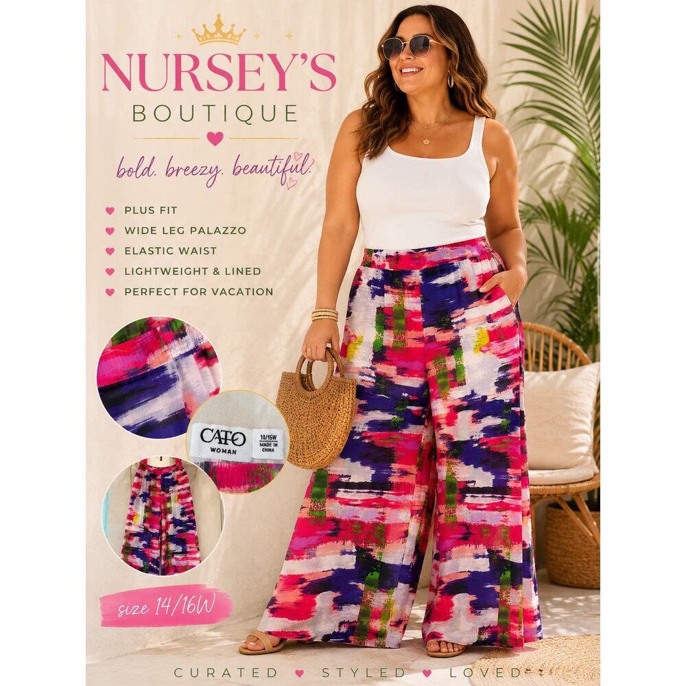 Cato Plus Abstract Wide Leg Palazzo Pants 14/16W Bright Resort